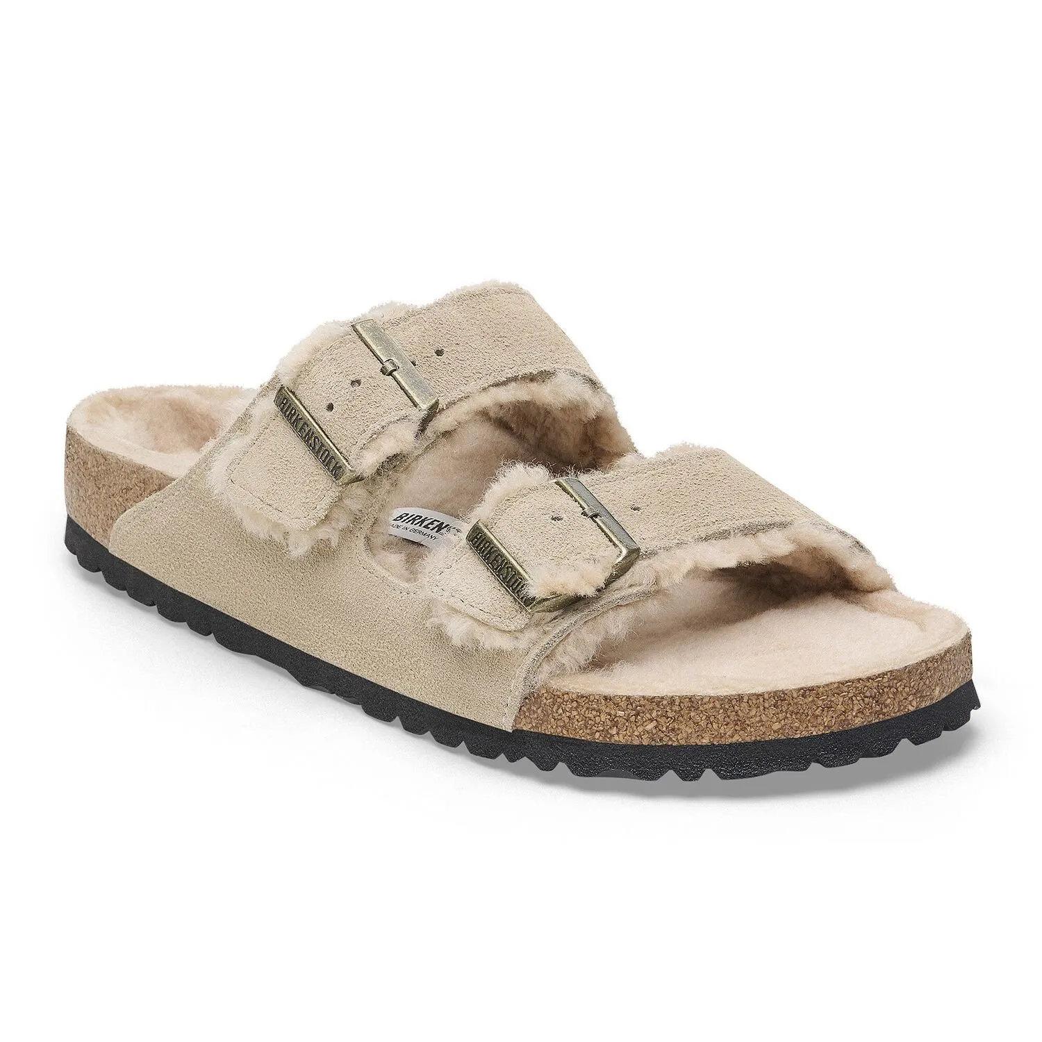 Birkenstock Beige Suede Slip-On Sandals SUEDE SLIP-ON CORKBED SANDALS | M&S main image 2